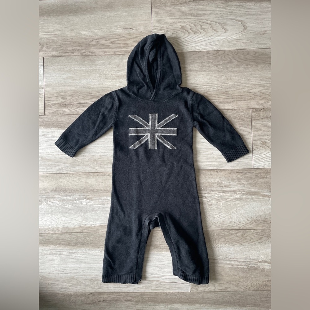 GAP Black Hooded Kids Footie with Flag Design